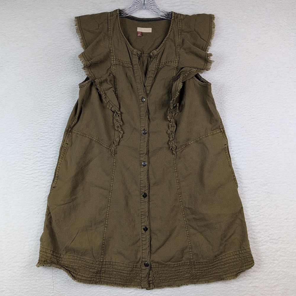 Anthropologie Pilcro Flutter-Sleeve Button Down Tunic Dress‎ Medium green